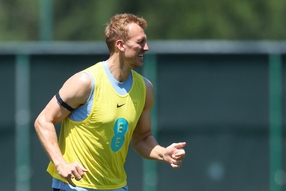 Dan Burn of England looks on during an England training session (Getty)