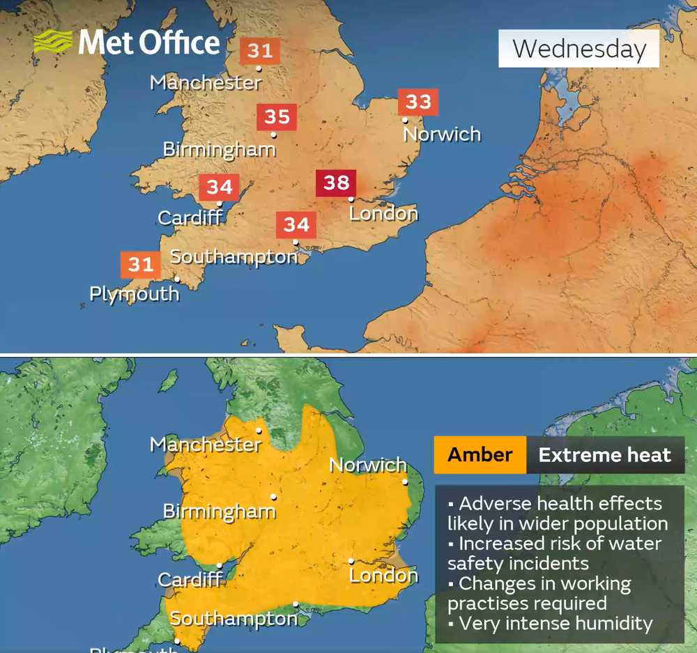 Image from: UK heatwave live: Danger to life warning and drivers told to stay off roads amid 40C temperatures alert