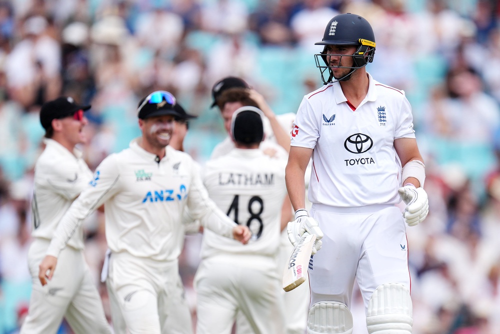 England’s Josh Tongue heads back to the pavilion after being bowled out (Ben Whitley/PA)