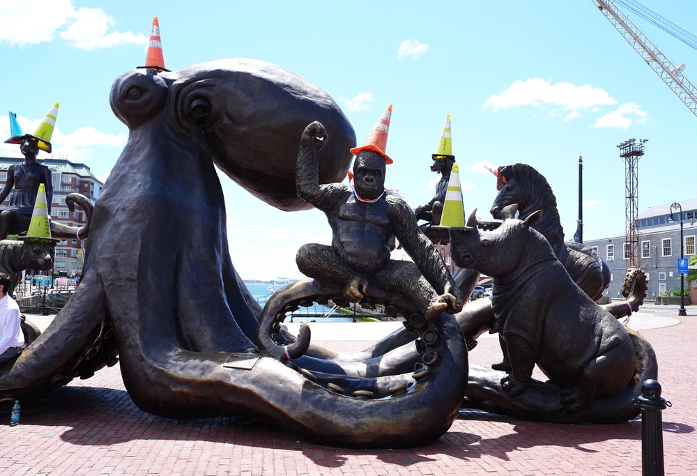 Many statues were decorated with traffic cones while the Tartan Army were in town (Martin Rickett/PA) (PA Wire)