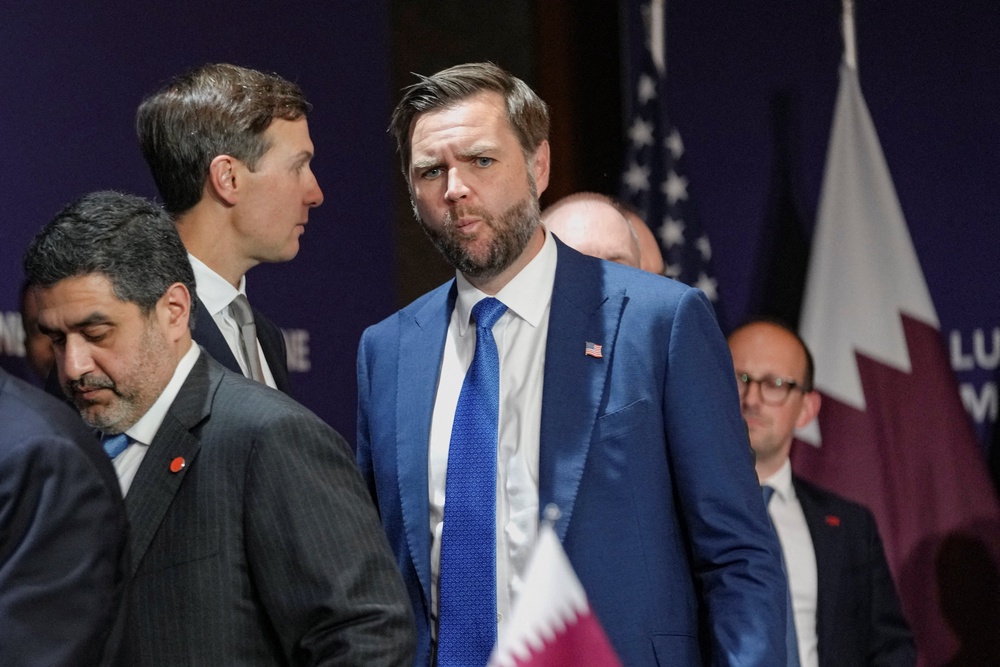 JD Vance and Jared Kushner (left) are in Switzerland for a round of peace talks with Iran (AFP/Getty)