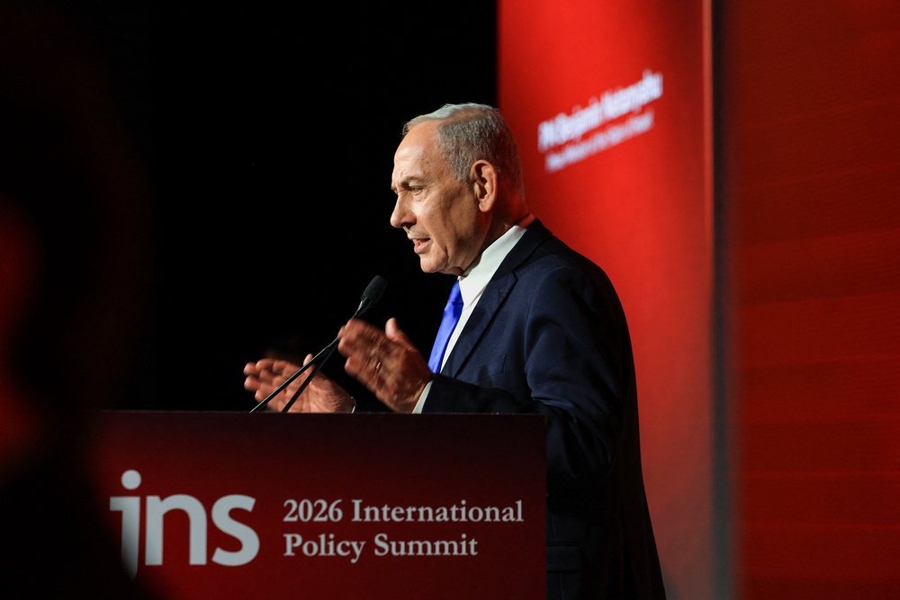 Israeli Prime Minister Benjamin Netanyahu commented on his relationship with President Donald Trump at the Jerusalem News Syndicate’s International Policy Summit (Reuters)