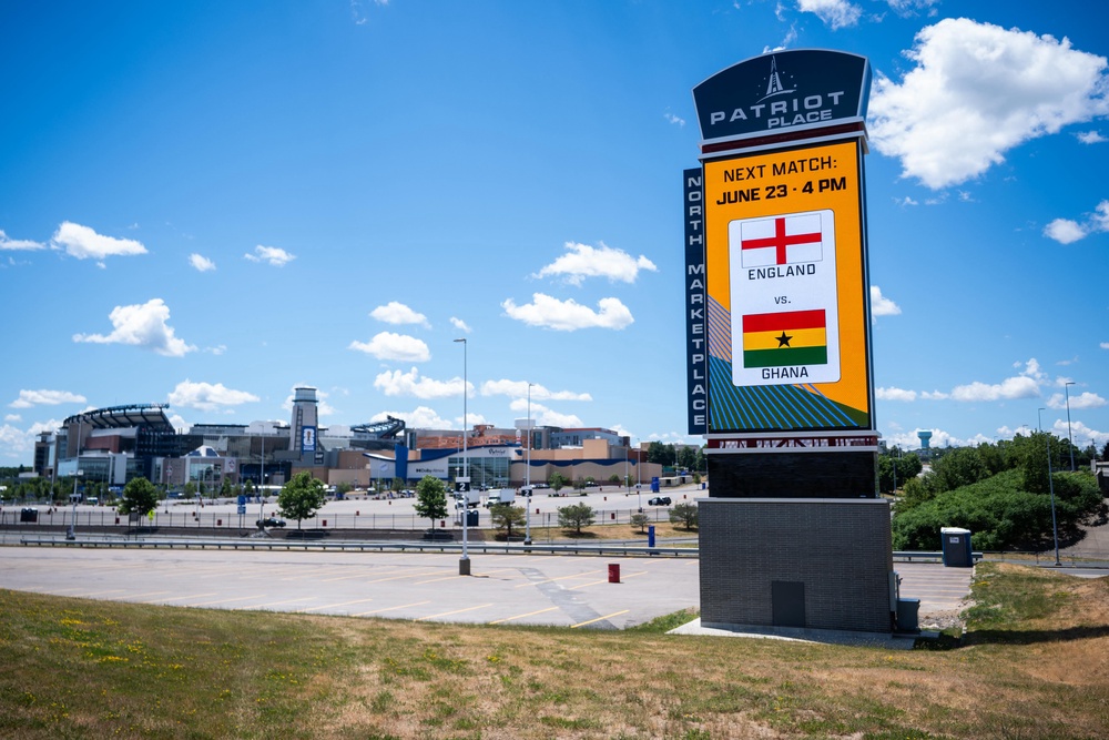 A sign outside the Gillette Stadium in Foxborough, Massachusetts (James Manning/PA)