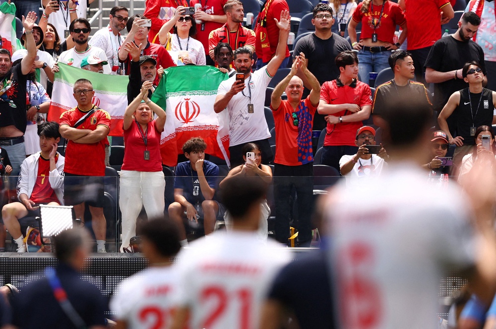 Iran fans in the stands after the Belgium match in Los Angeles (Reuters)