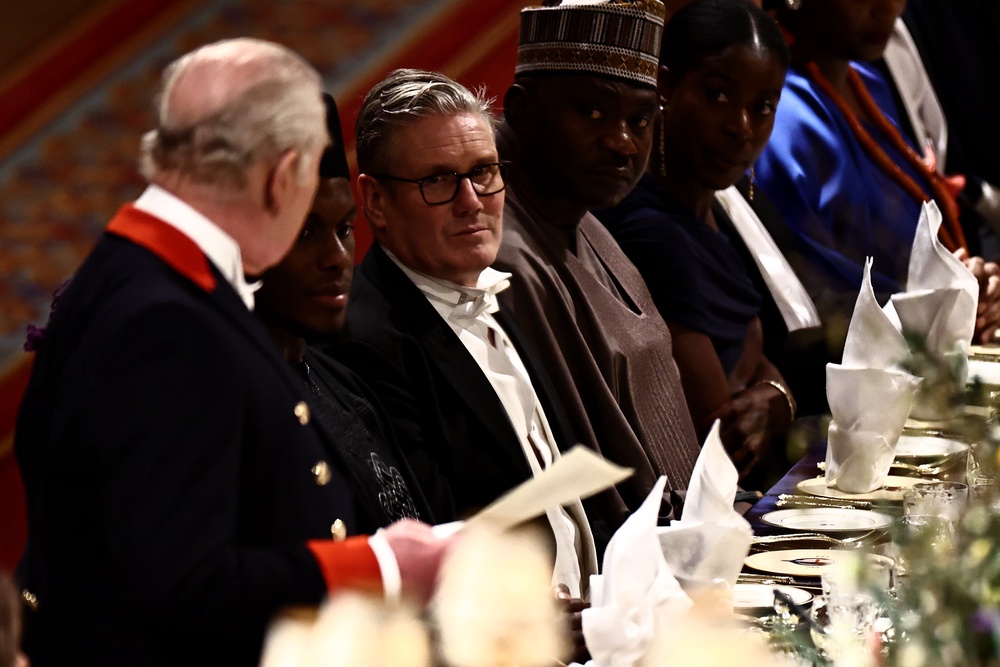 The King delivers his speech as Sir Keir listens during the state banquet for President of Nigeria in March 2026 (Henry Nicholls/PA) (PA Wire)