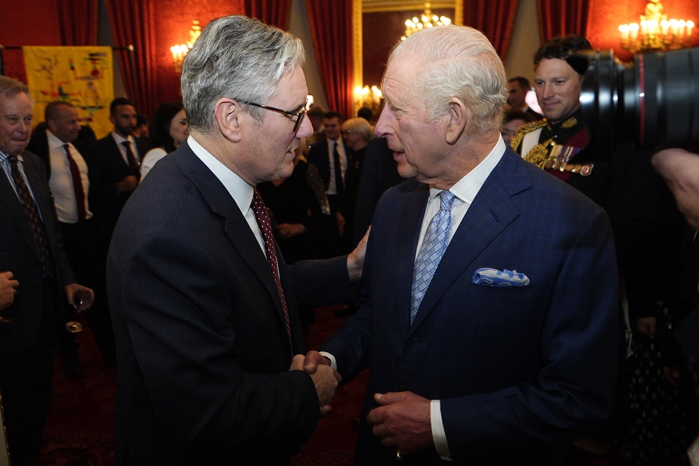 The King speaking with Sir Keir at a reception for Western Balkans leaders at St James’s Palace in October 2025 (Aaron Chown/PA) (PA Archive)