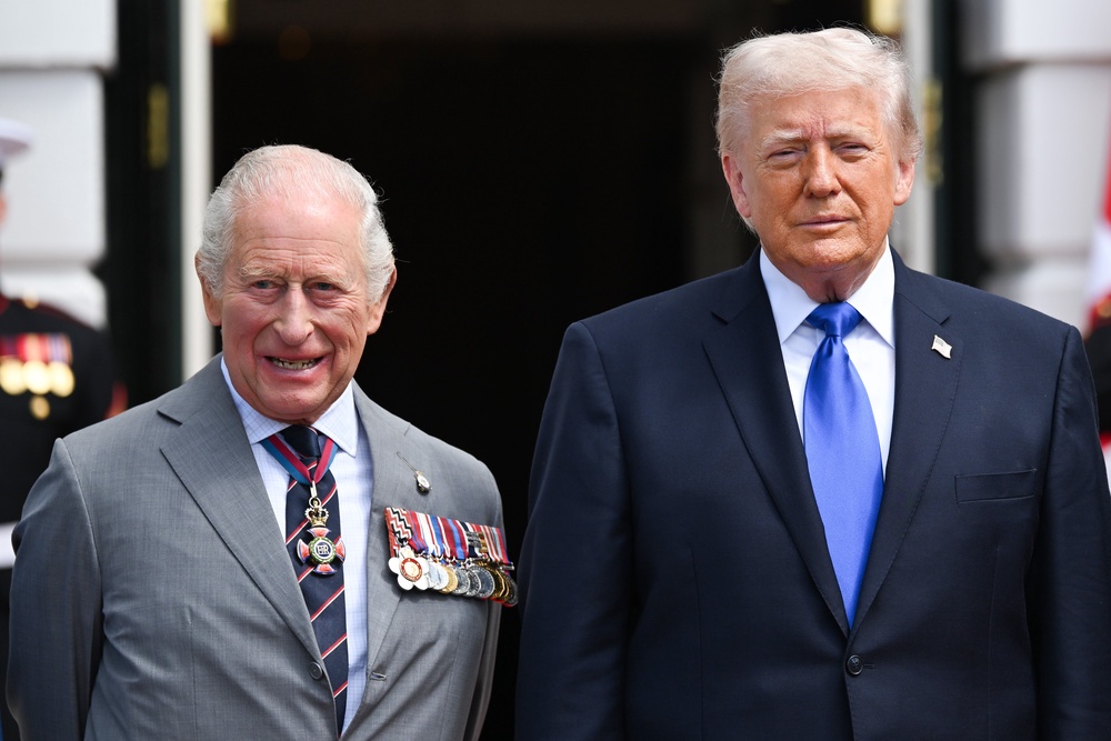US President Donald Trump bids farewell to the King outside the White House in April (Samir Hussein/PA) (PA Wire)