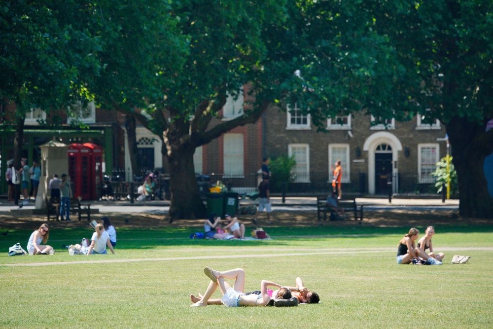 People sunbathe in Richmond Green, south west London, on Monday (PA)