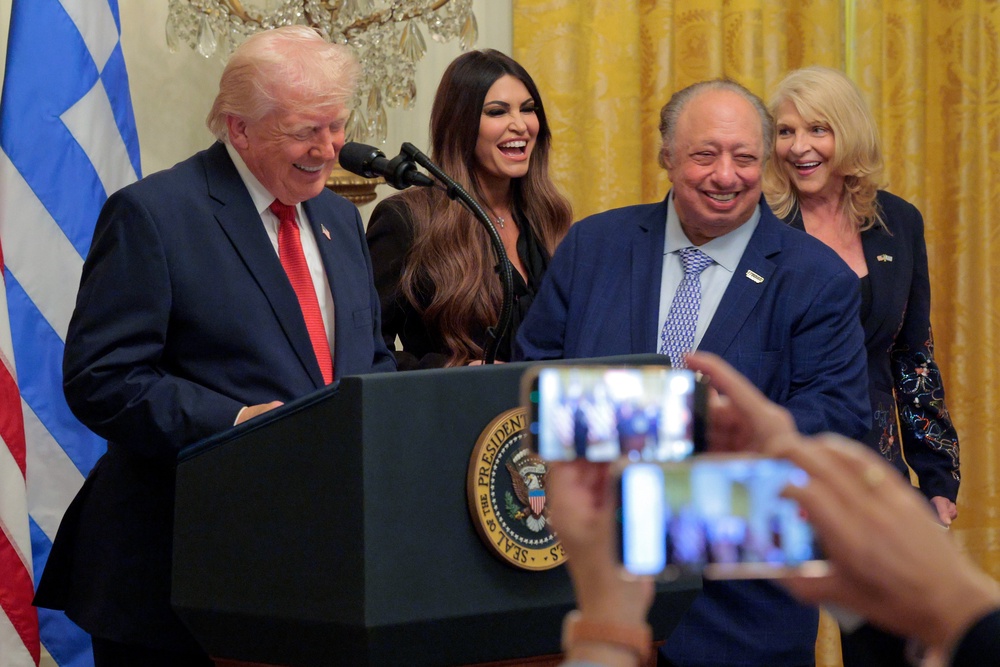 The Catsimatidis family’s ‘political involvement is legendary in New York,’ according to their website. John and Margo Catsimatidis joined Trump at a celebration at the White House in March to mark Greek Independence Day (Getty Images)