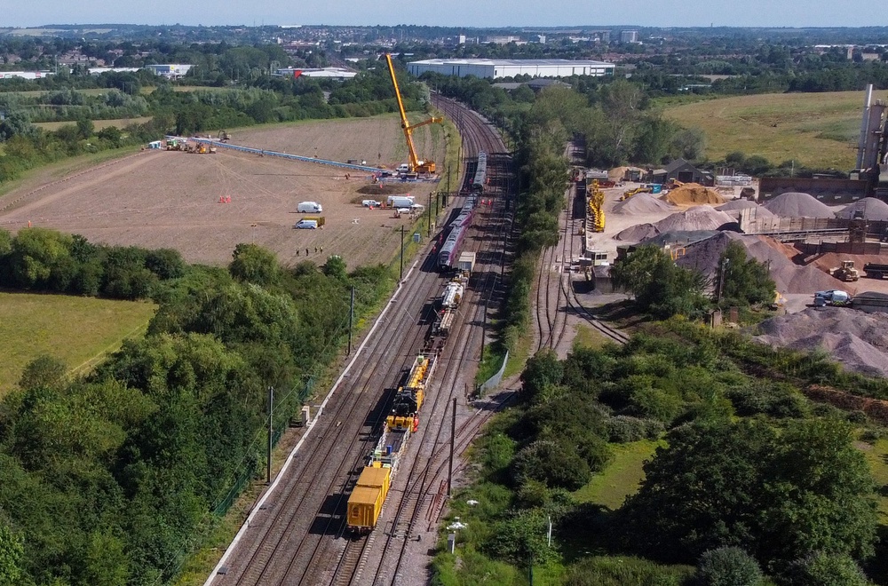 The scene just south of the Elstow interchange in Bedford South where two East Midlands Railway trains crashed (PA)