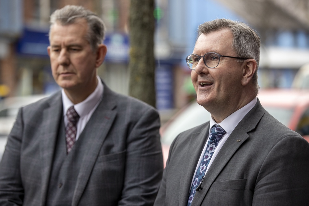 Donaldson (right) succeeded Edwin Poots as party leader in 2021 and Mr Poots quit after only 21 days in the job (PA) (PA Archive)