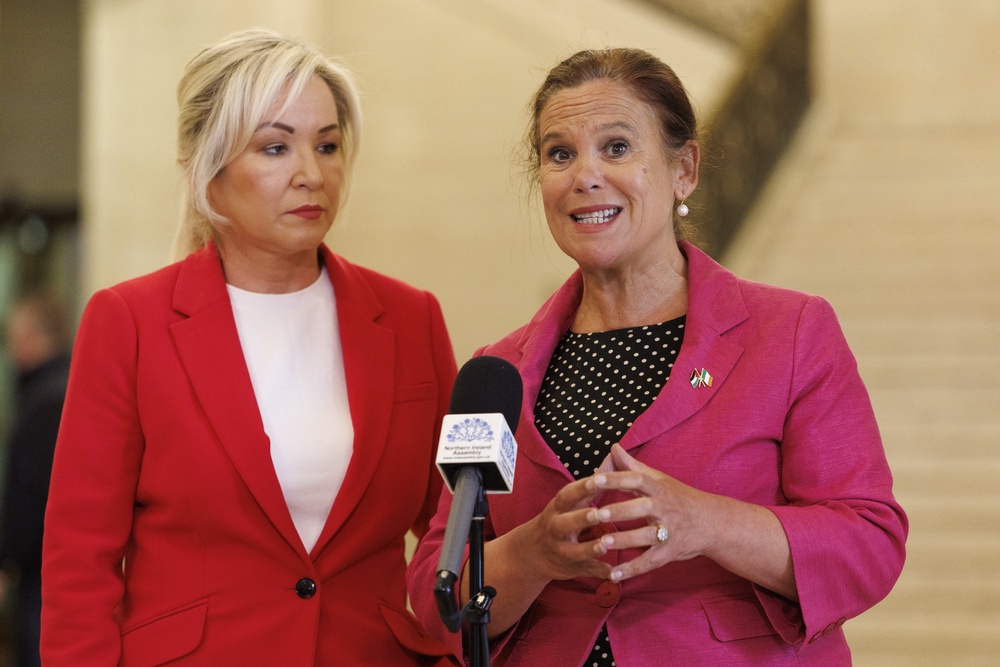 Sinn Féin vice president and Northern Ireland First Minister Michelle O’Neill and Sinn Féin president Mary Lou McDonald (Liam McBurney/PA) (PA Wire)