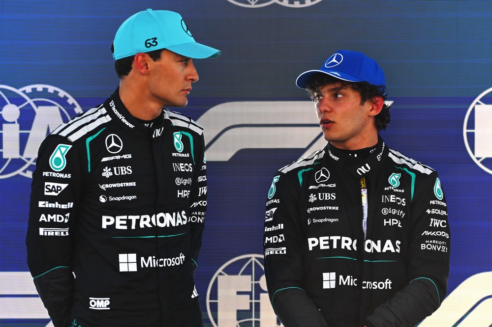 George Russell and Kimi Antonelli may have to cut out the mid-race battling between themselves (Getty)
