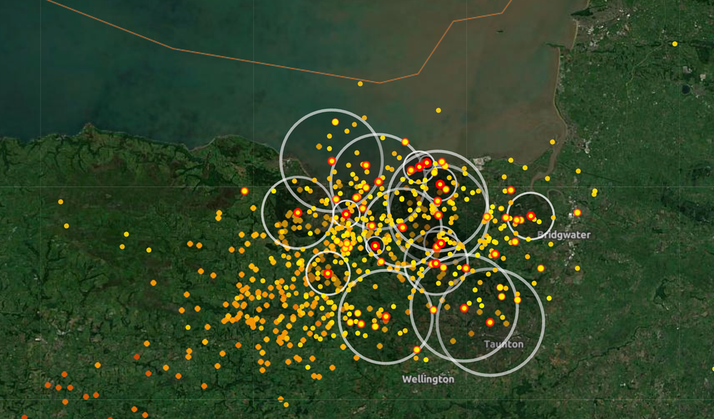 Lightning strikes in the southwest on Monday (Lightning Maps)