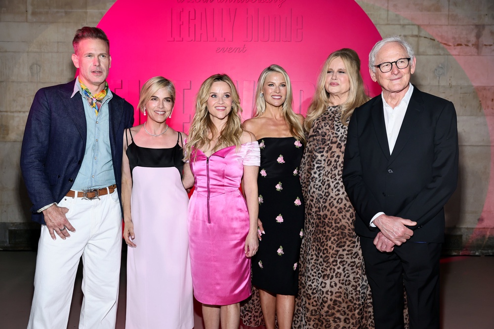 Original 'Legally Blonde' cast members Matthew Davis, Selma Blair, Reese Witherspoon, Ali Larter, Jennifer Coolidge and Victor Garber reunited to celebrate the film's 25th anniversary ahead of its new prequel series (Getty)