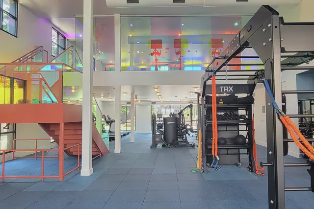 The complex offers luxury amenities, including a fully equipped gym (Mountain View Whisman School District)