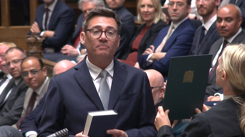 Andy Burnham was sworn-in as an MP just hours after Sir Keir Starmer announced he was standing down as Labour leader (House of Commons/PA) (PA Wire)