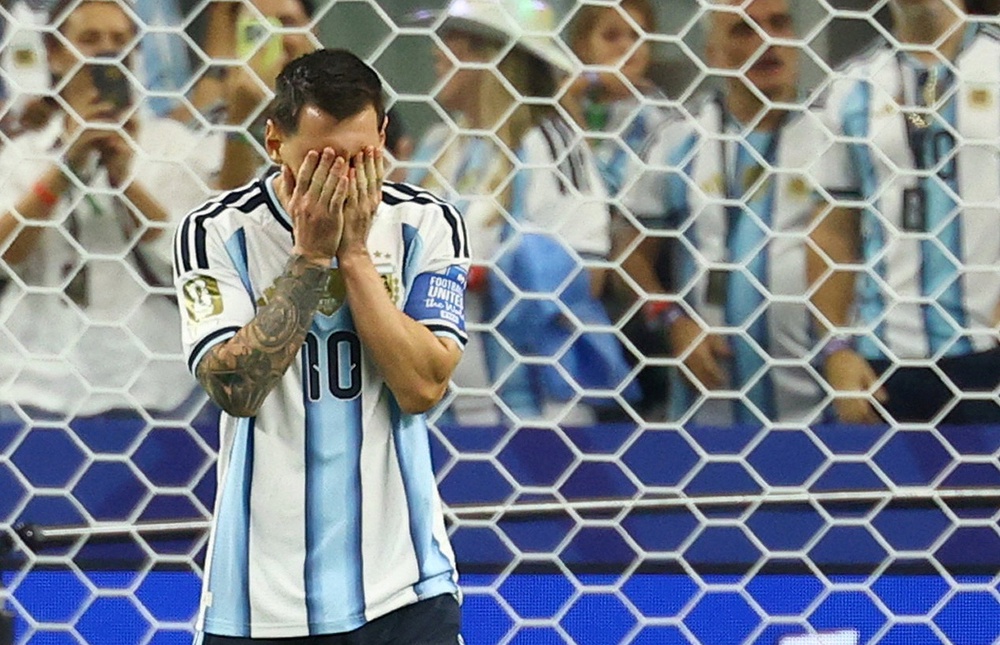 Messi after missing his early penalty (Reuters)