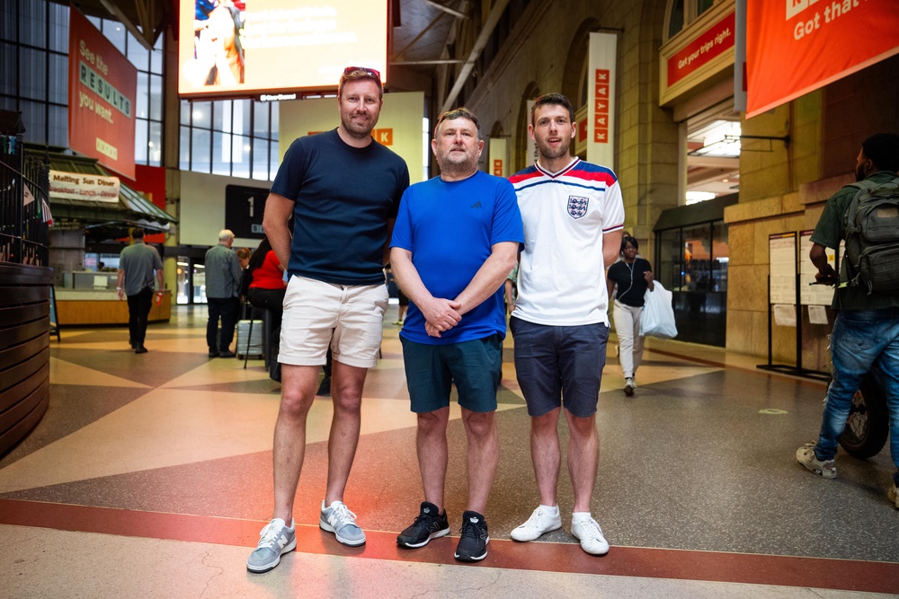 (Left to right) Leigham Stone, 38, Kevin Parkinson, 63, and Adam Parkinson, 32, have been warned to expect lengthy delays (James Manning/PA) (PA Wire)