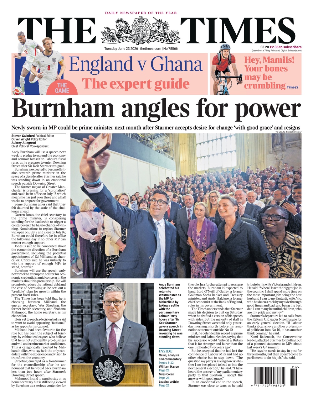The Times' front page (The Times)