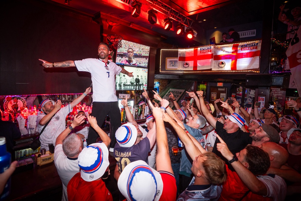 Former England player David Bentley joins England fans at The Greatest Bar in Boston (James Manning/PA) (PA Wire)