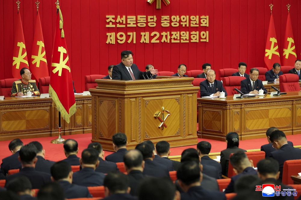 North Korean leader Kim Jong Un speaks during the second plenary meeting of the Ninth Central Committee of the Workers' Party of Korea in Pyongyang (Reuters)