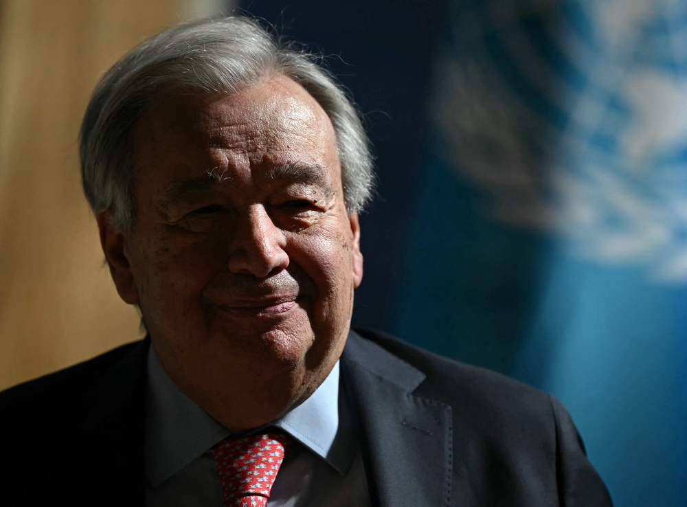 Antonio Guterres reacts after speaking at the Climate Innovation Forum, part of London Climate Action Week (AFP/Getty)