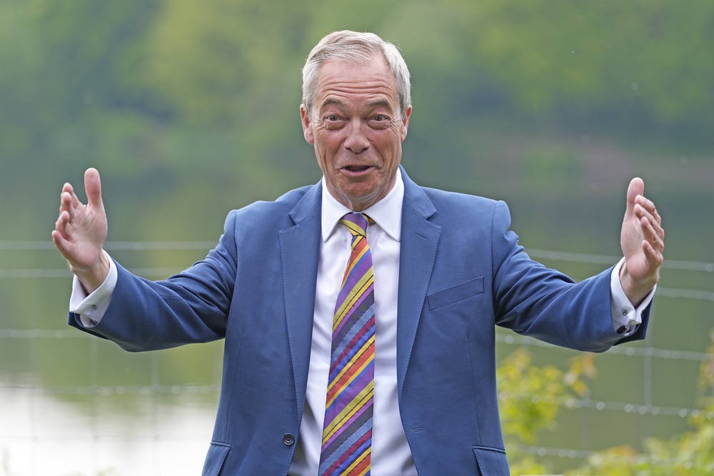Reform UK leader Nigel Farage at The Dam Bar & Grill in St Helen’s, following the 2026 local election results (Peter Byrne/PA) (PA Wire)