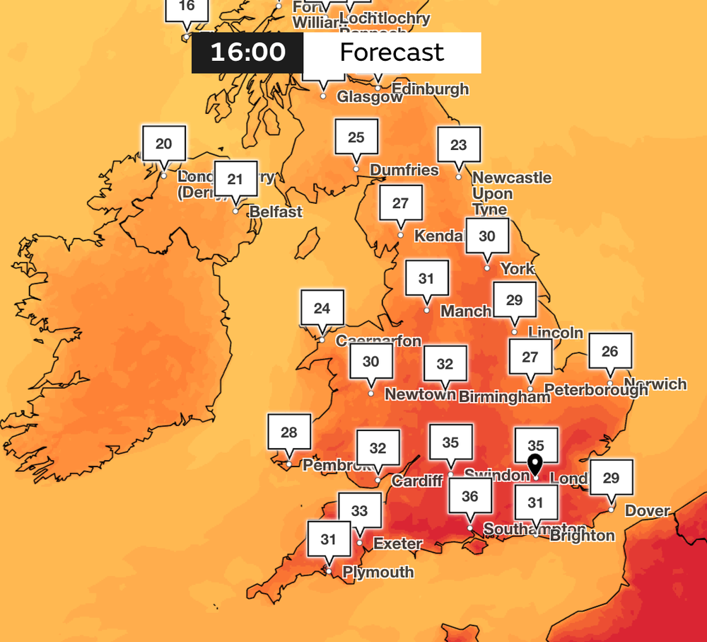 Weather map for Wednesday 4pm (Met Office)