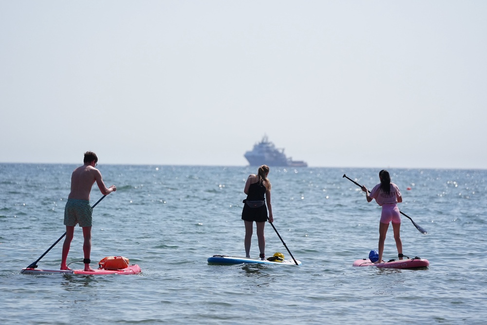 People paddleboarding at Cullercoats Bay, North Tyneside (Owen Humphreys/PA) (PA Wire)