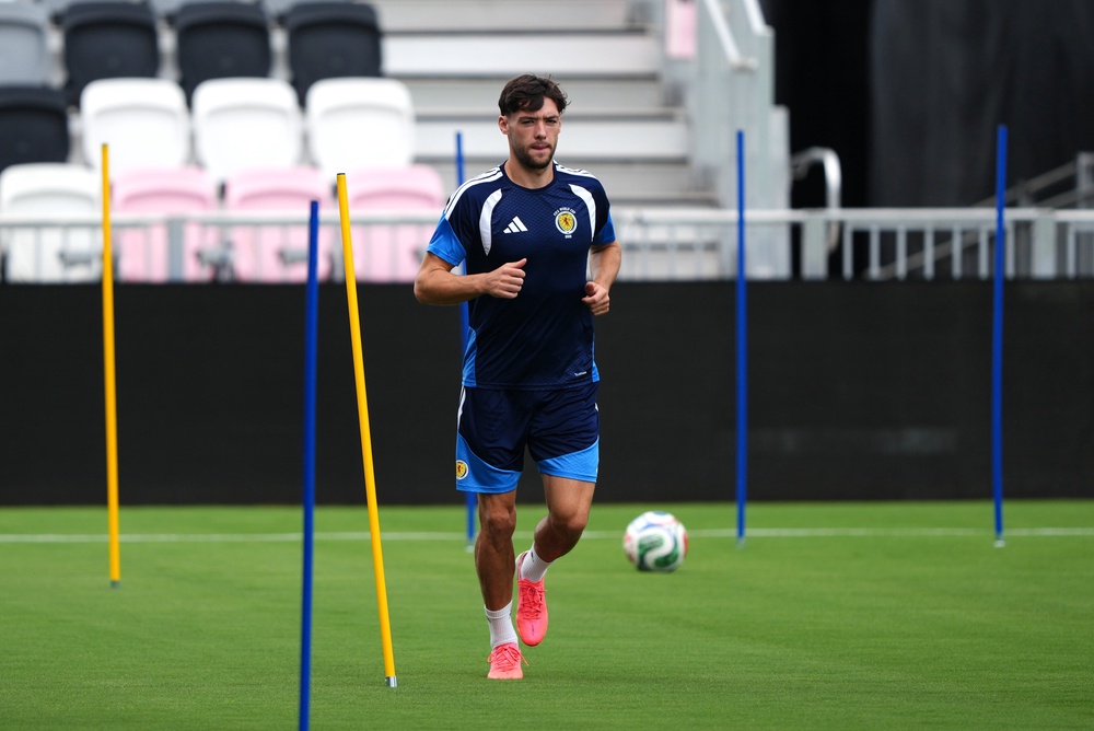 Aaron Hickey trained alone at Scotland's final session before the Brazil clash (PA)