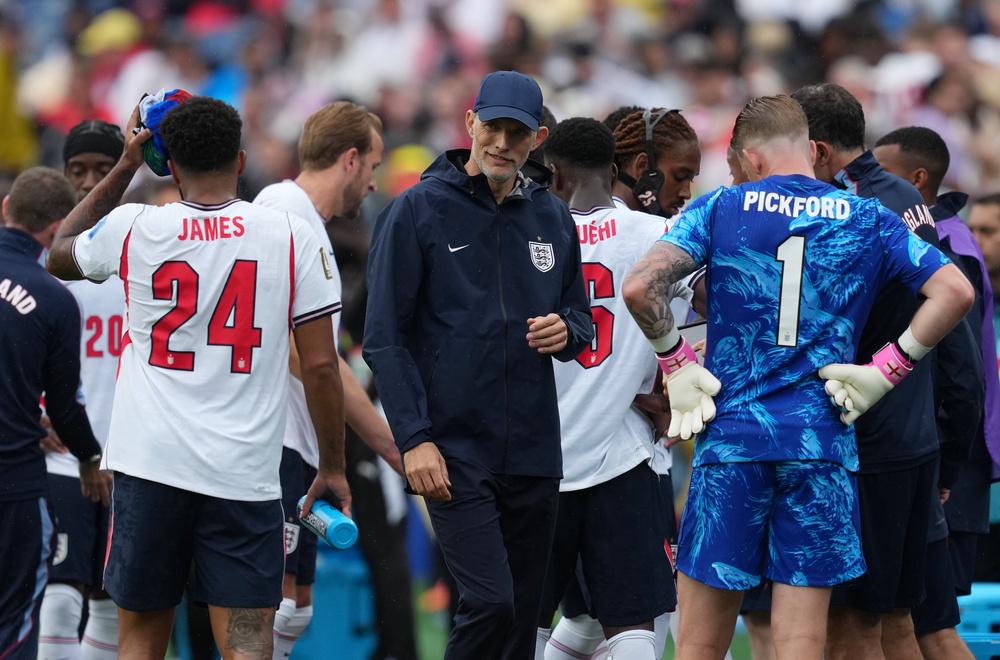 Thomas Tuchel passed on more instructions during the first half water break (PA)
