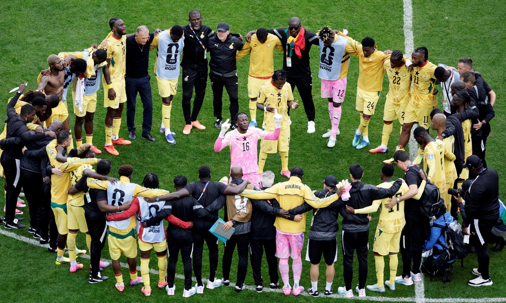 Ghana celebrated their draw with England and a probably spot in the knockout rounds (Reuters)