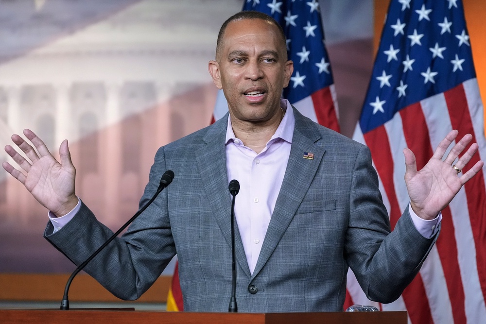 House Minority Leader Hakeem Jeffries, D-N.Y., speaks during a news conference on Capitol Hill, Thursday, June 11, 2026, in Washington. (AP Photo/Mariam Zuhaib) (AP)