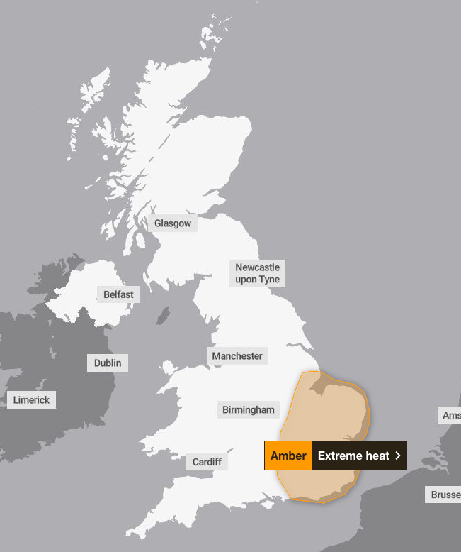 An amber heat warning has been issued for Saturday (Met Office)