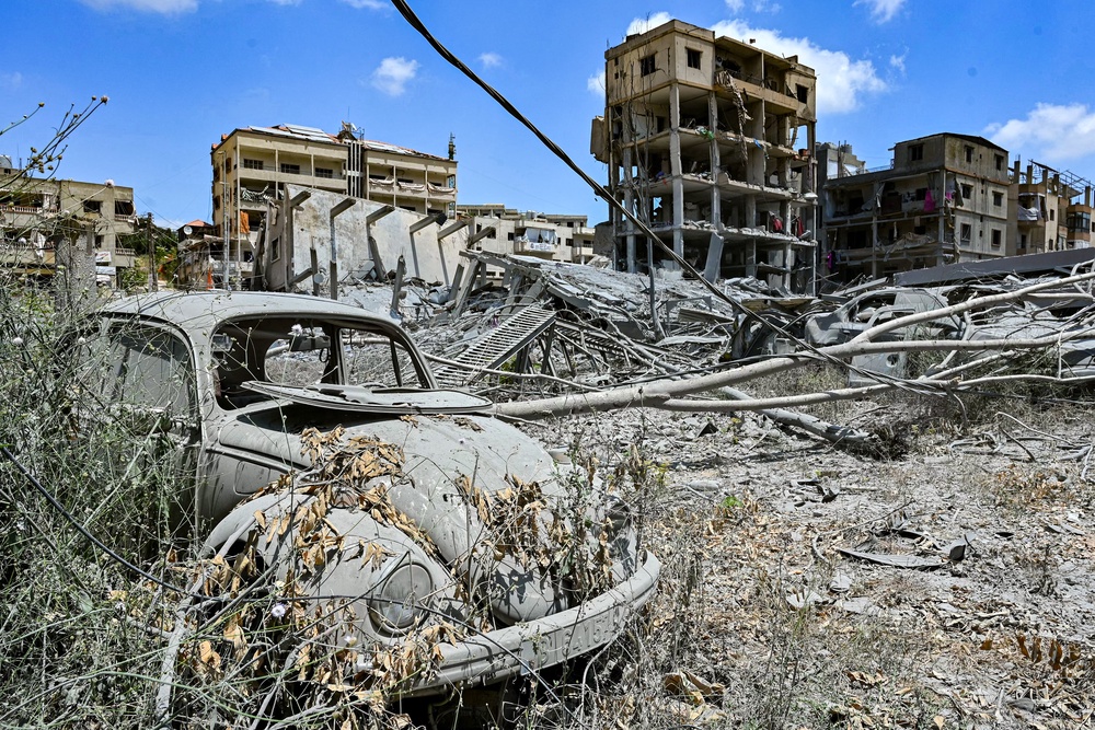 A destroyed car and buildings in Nabatieh al-Fawqa on Tuesday (AFP/Getty)
