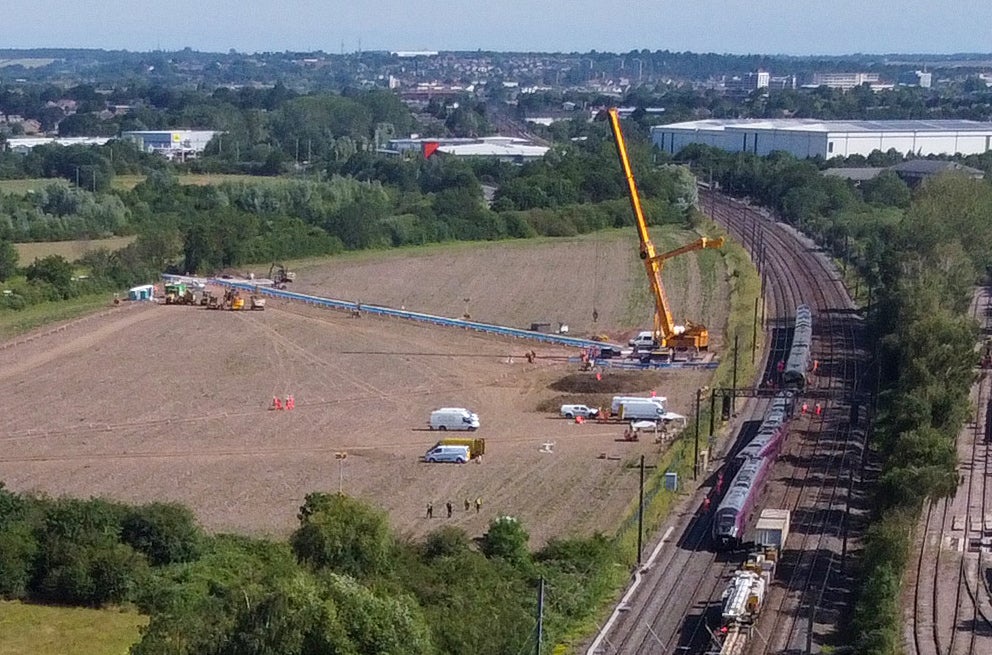 The scene just south of the Elstow interchange in Bedford where two East Midlands Railway trains were involved in a collision (Chris Radburn/PA) (PA)