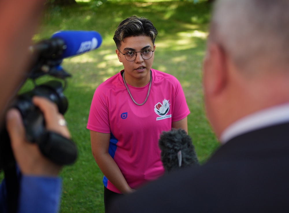 Ekil Latifi speaks to the media (Getty)