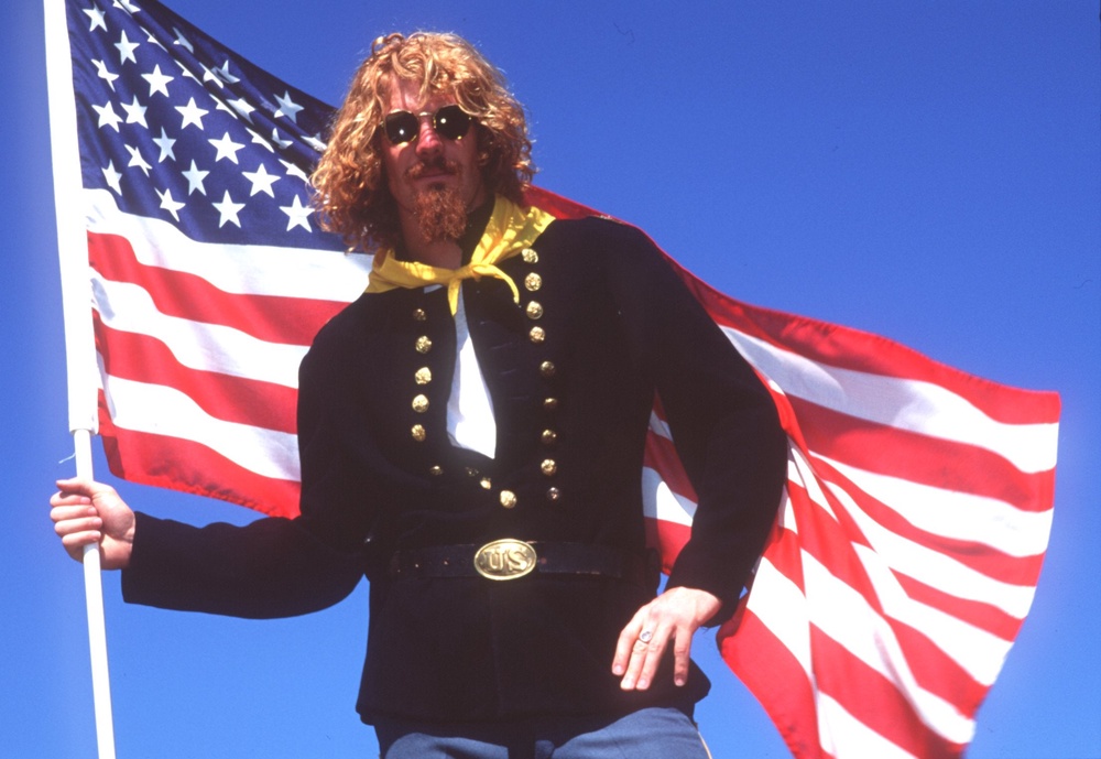 Alexi Lalas posing as General Custer before a friendly against England in September 1994, shortly before being embarrassed by Alan Shearer as his country lost 2-0 (Getty)