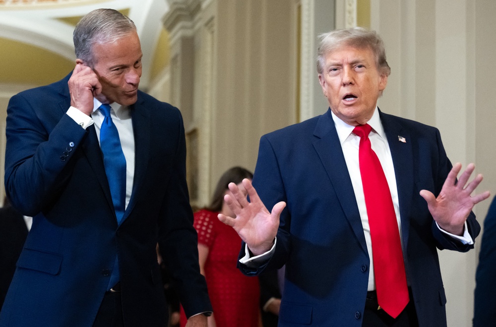 President Donald Trump killed plans to sign the 21st Century Road to Housing Act in the name of passing the SAVE America Act, putting Senate Majority Leader John Thune (R-S.D.) (L) (AFP/Getty)