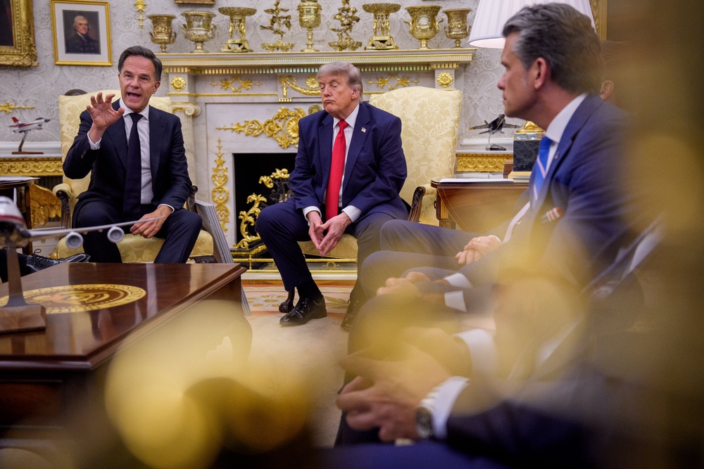 NATO Secretary-General Mark Rutte speaks during a meeting with US President Donald Trump in the Oval Office (Getty)