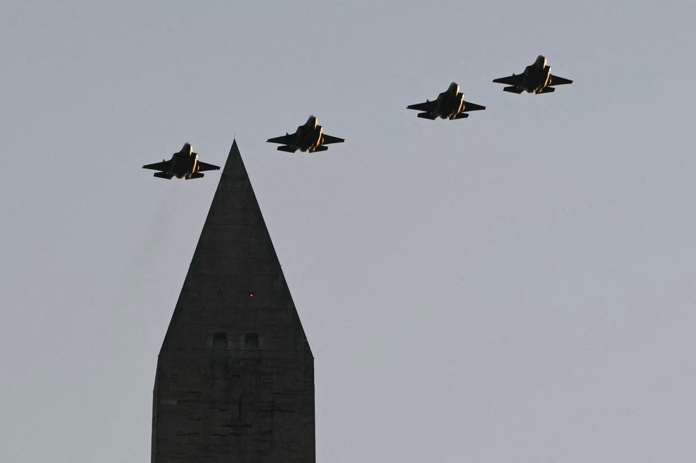 Wednesday night’s kick-off event also included a flyover by F-35A Lightning II fighter jets and music from military bands (AFP via Getty Images)