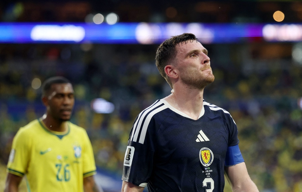 Andy Robertson picked up a knock during Scotland's defeat to Brazil (Reuters)
