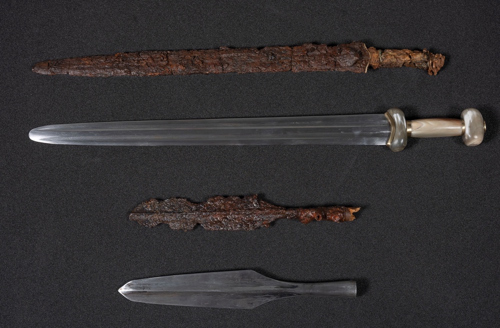 The sword, spearhead and replicas will be on show in the exhibition (Neil Hanna/NMS/PA)