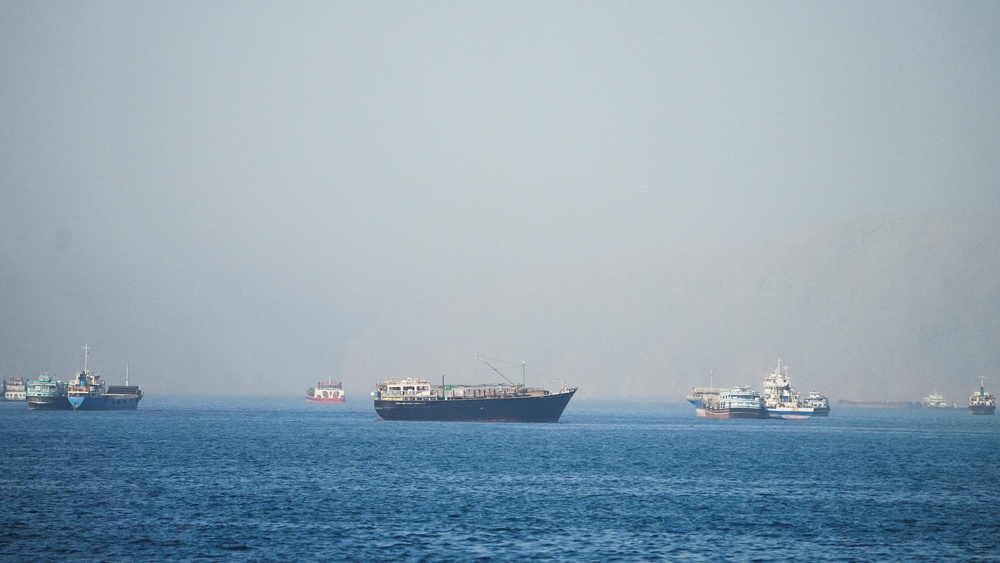 Vessels are seen at the Strait of Hormuz, as seen from Musandam, Oman, 1 June 2026 (Reuters)