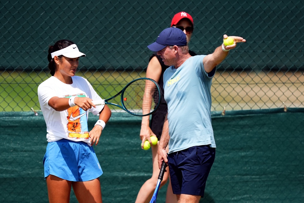 Mark Petchey, right, coaches Emma Raducanu (Mike Egerton/PA) (PA Archive)