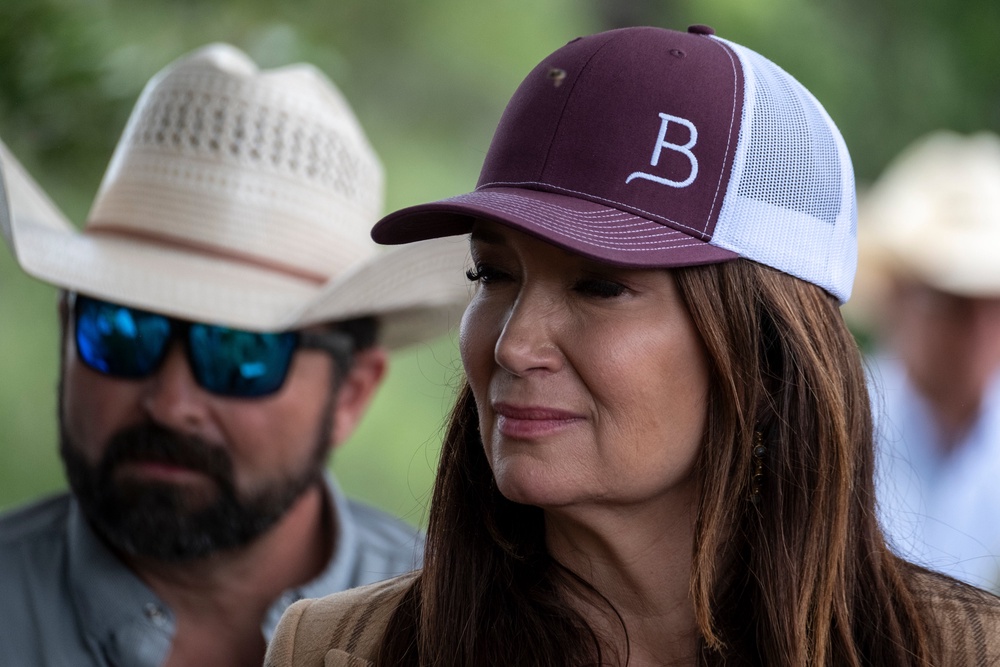 Agriculture Secretary Brooke Rollins attends a press conference where a crate of 80,000 sterile New World Screwworm pupae is installed at Chapparosa Ranch on June 11 (Getty)