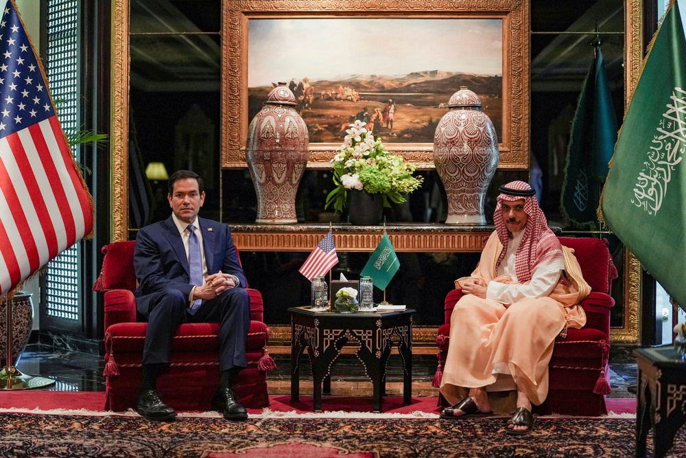 Rubio later met Saudi Foreign Minister Faisal bin Farhan Al Saud at The Ritz-Carlton Bahrain during Rubio's visit to the Middle East to discuss the interim deal between the U.S. and Iran with Arab Gulf allies, in Manama, Bahrain (Reuters)