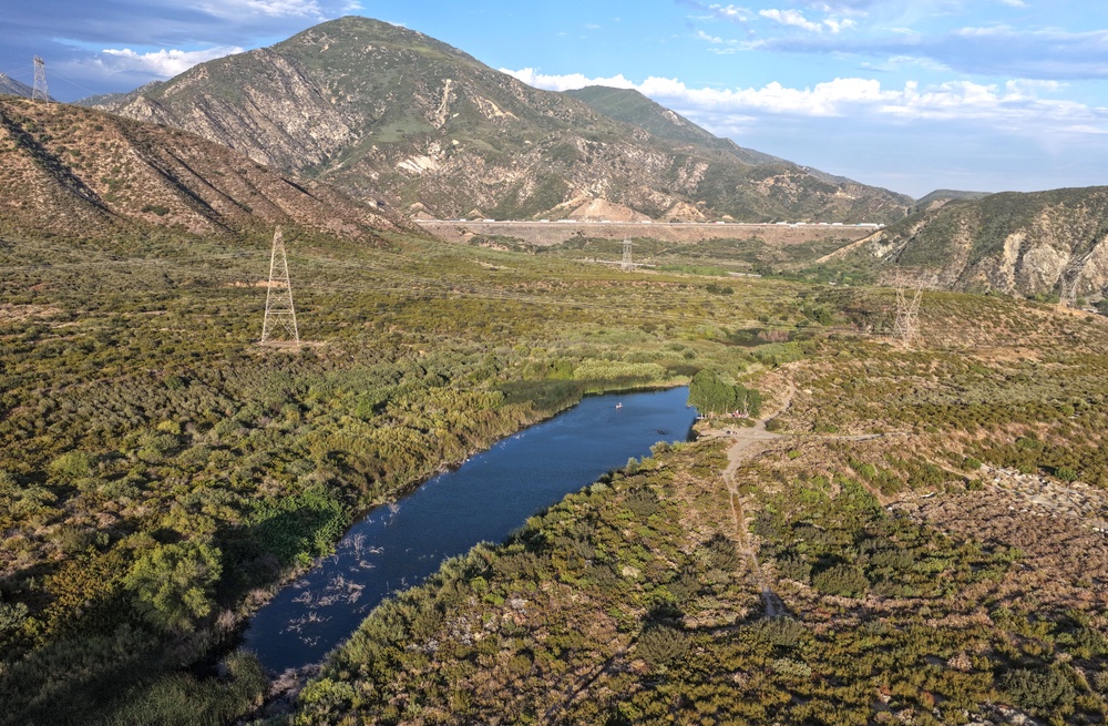 In an aerial view, Lost Lake, a natural sag pond created by the San Andreas fault, is shown near the Cajon Pass on June 23 (Getty)