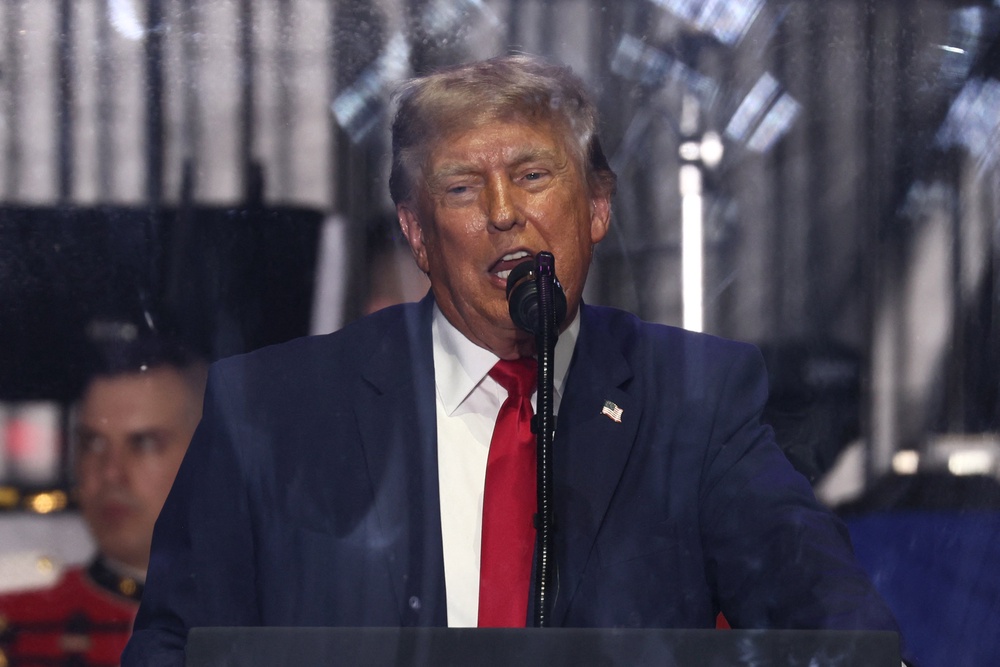 US President Donald Trump speaks during the kick-off celebration for the 